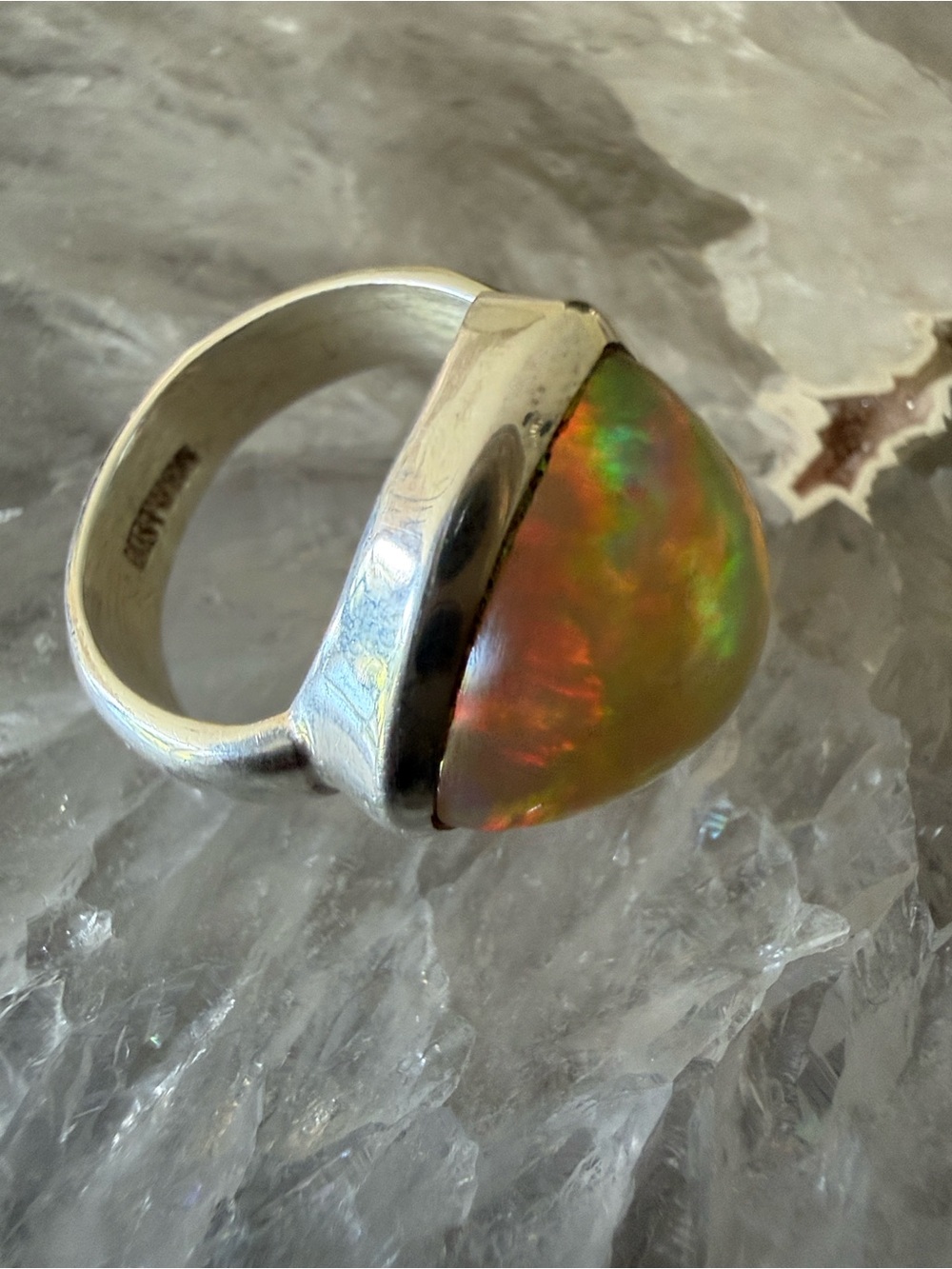 Sterling Silver Triangle Opal Statement Ring - Iridescent Fire - Picture 5 of 12